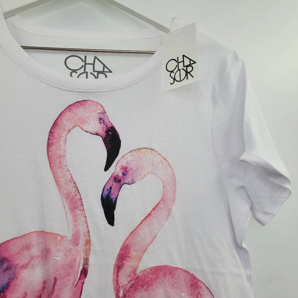 Chaser Flamingoes Big Graphic Tee Cotton Shirt White NEW - Picture 6 of 6